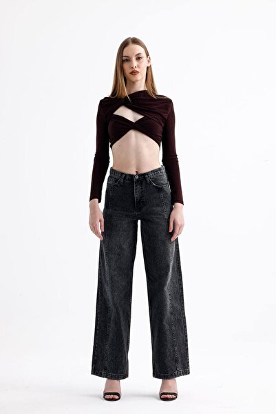 soBasic High Waist, Wide Leg, Palazzo, Wide Leg, Retro Washed Straight Fit, 1...