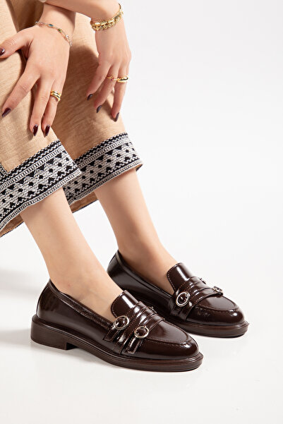 Entella Store Дамски мокасини с 3 катарами, цвят горчив кафе, Rugan, ежедневн...