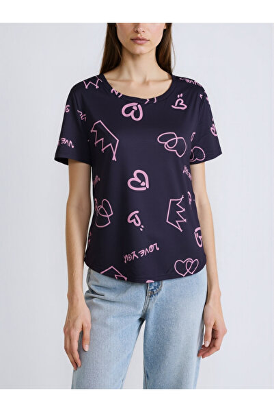 Take Two By Styli Women Graphic Round Neck T-Shirt and Pyjama Set