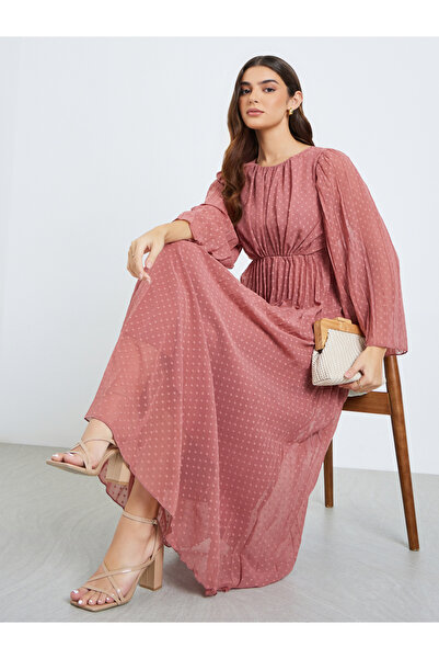 Styli Women Pink Dobby Fabric A-Line Maxi Dress