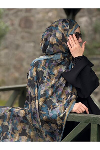 Qalortex Scarf Bambu Crash Şal-İconic Desen-Irmak Yeşili/Gold