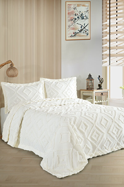 BİRHOME Melodi İskandinav Çift Kişilik Bohem Püsküllü Yatak Örtüsü Seti 240x2...