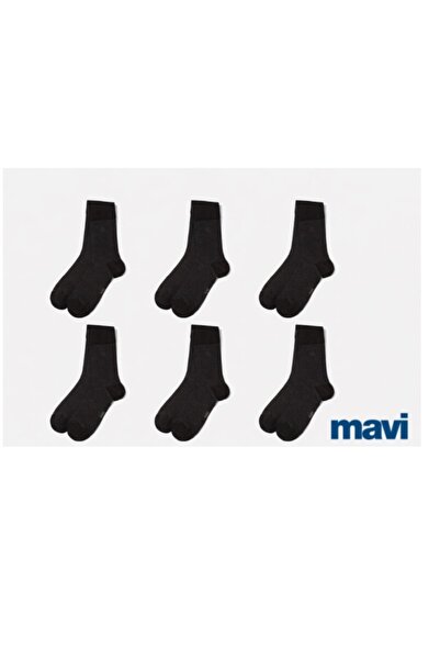 Mavi Mühür Logo Nakışlı (6 ADET) Siyah Soket Çorap