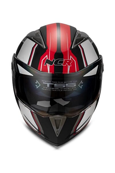 NCR 158 KIRMIZI GRAFİK ÇENE AÇILIR MOTOSİKLET KASKI ECE 22.06 ve DOT