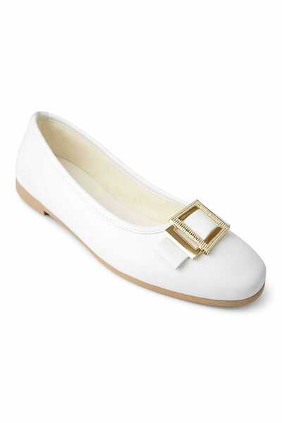 lias desing Women's White Stone-Decorated Comfortable Ballet Flats