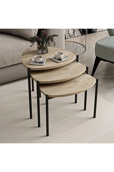 Minar Lenny 3 lü Metal Ayaklı Zigon Sehpa - Senza