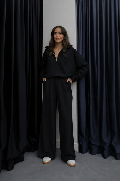 YAKAMEL KADIN MODAL YUMUŞAK PENYE DİK YAKA YARIM FERMUAR UZUN KOLLU YÜKSEK BE...