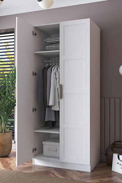 Rani Mobilya Rani BA189 Membran Kapaklı Gardırop 2 Raflı 2 Kapaklı Elbise Dol...