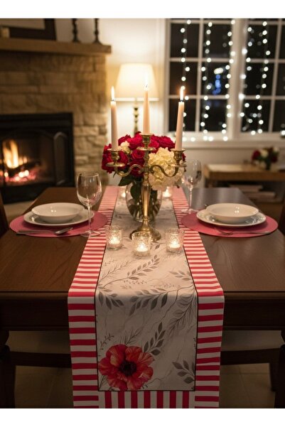 MİNOZA مفرش طاولة مزخرف بزهور مخططة مطبوعة رقميًا