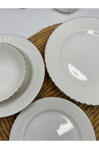 Tulü Porselen TULU PORSELEN 24 PARÇA 6 KİŞİLİK GOLD DETAYLI SUNUM YEMEK TAKIMI