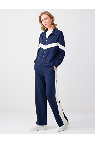 Jimmy Key Pantaloni jogger tricotați, albastru marin, cu talie normală și cro...