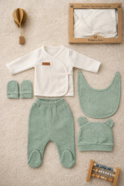 Mai Perla Waffle Kumaş Organik Pamuk Ayıcık Kulaklı Şapkalı Kutulu 5’li Hasta...