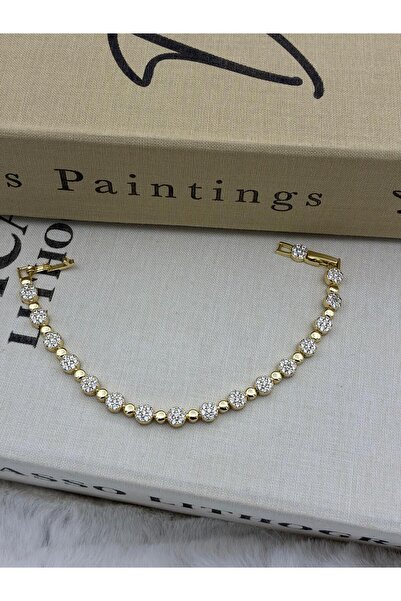 Hedef Bijuteri 14K Gold Renk Zirkon Taşlı Yuvarlak Detaylı Bileklik CM13