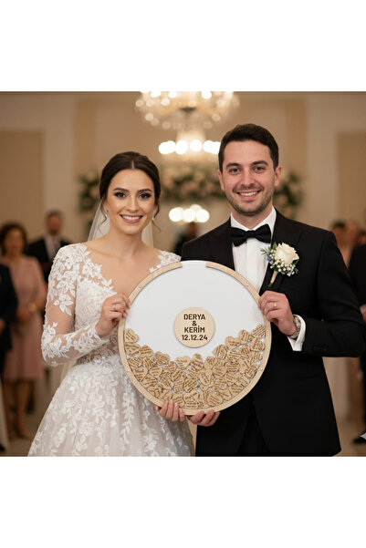 Evlilik sepetim DÜĞÜN-NİŞAN BEYAZ MDF 50 CM YUVARLAK MİSAFİR-HATIRA ANI KUTUS...