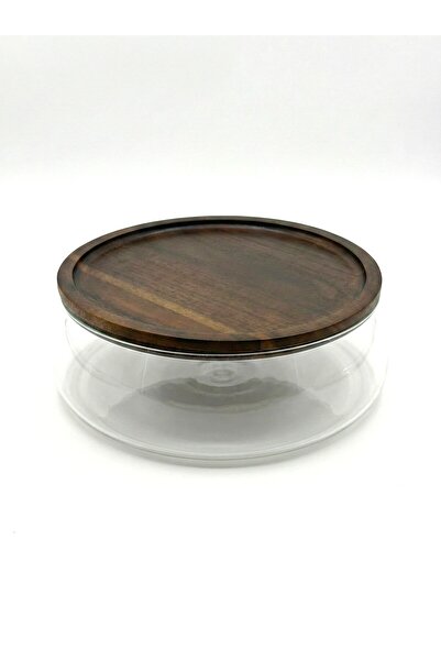 FARALYAHOME Glass Serving Bowl with Acacia Lid 23X7 cm Salad Bowl, Dessert Bo...