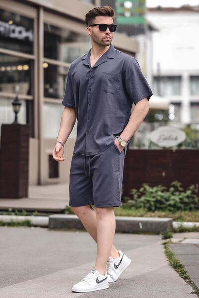 Madmext Men's Smoked Basic Oversize Shirt Set 5588