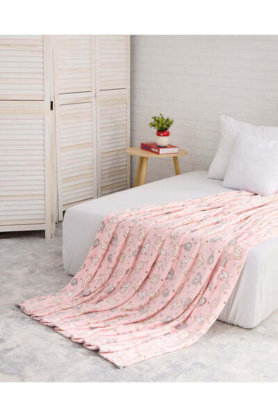 REDTAG Pink Cat Print Kids Blanket