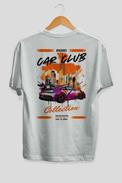 Ankhises Car Club Series 34 Бяла тениска с голям размер и печат на гърба 100%...