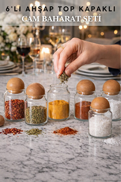 Penthouse 6-Piece Glass Spice Jar Set with Wooden Ball Lids |   Modern Kitche...