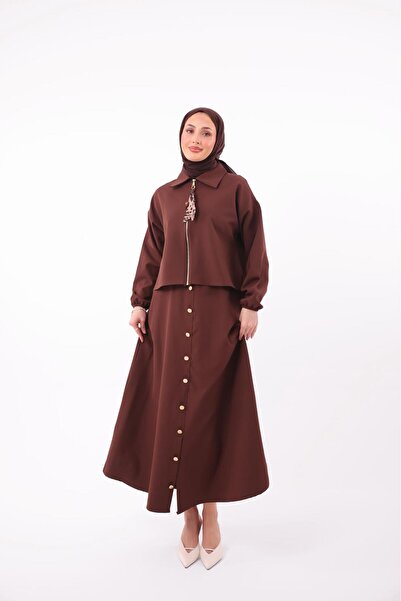 VOICTEC Double Crepe Zippered Skirt Blouse Set