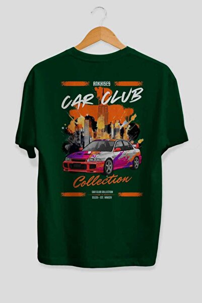 Ankhises Automobilski klub serija 29 zadnji Štampano zeleni Oversize kroj T-s...