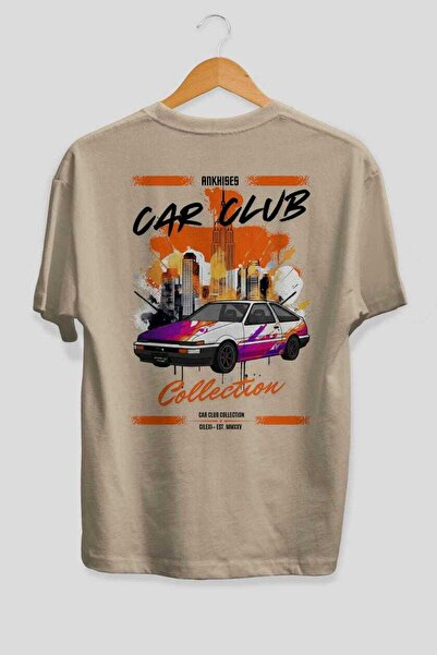 Ankhises Automobilski klub serija 37 zadnji Štampano bež Oversize kroj T-shir...