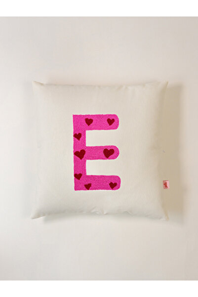 Galia Tasarım Valentine's Day Special Letter E Decorative Pillowcase with Heart