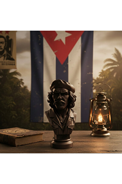 Riva Self Che Guevara 3D Büst Figür - Bronz Efektli Dekoratif Heykel biblo