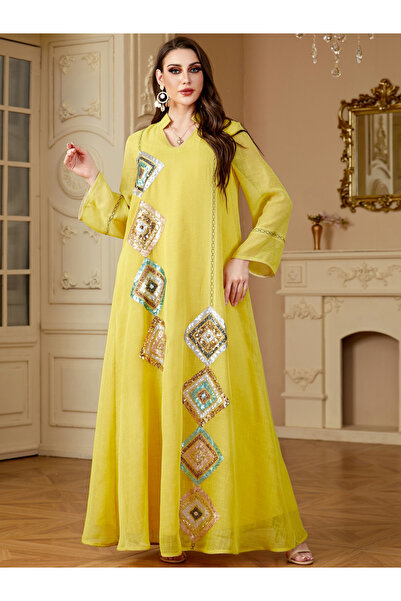 Take Two By Styli Women Yellow Embellished A-Line Jalabiya