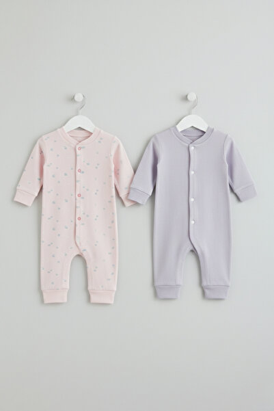 LOGO AKSESUAR Baby Girl Pink Lamb Printed 2-Piece 100% Cotton Jumpsuit Set