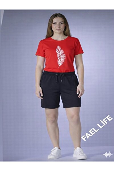 FAEL LİFE Unisex Oversize T-Shirt and Shorts Feather Printed Set