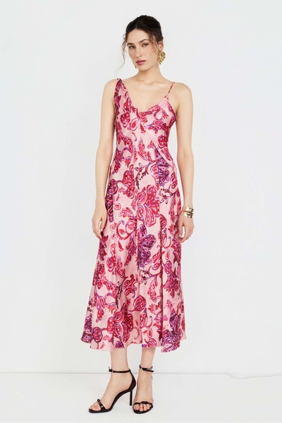 boneqa barcelona Fırfır Detaylı Desenli Şifon Elbise