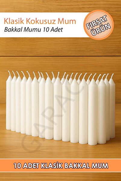 garaccu Klasik Kokusuz Bakkal Mum Dilek Mumu 10 Adet (10 CM)