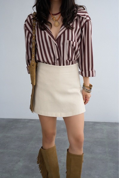 Qu Style Ekru Rengi Şort Etek