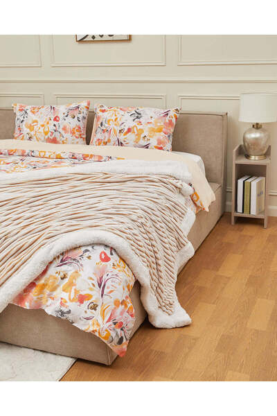 REDTAG Beige Blanket with Sherpa (Double Size)