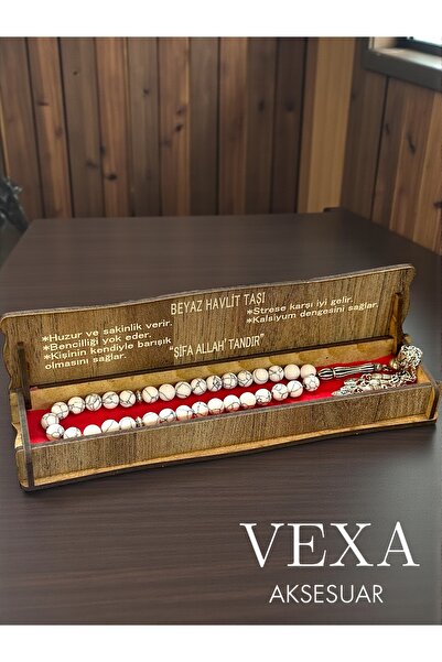 Vexa Aksesuar White Howlite Natural Stone Prayer Beads – Handmade with 33 Bea...