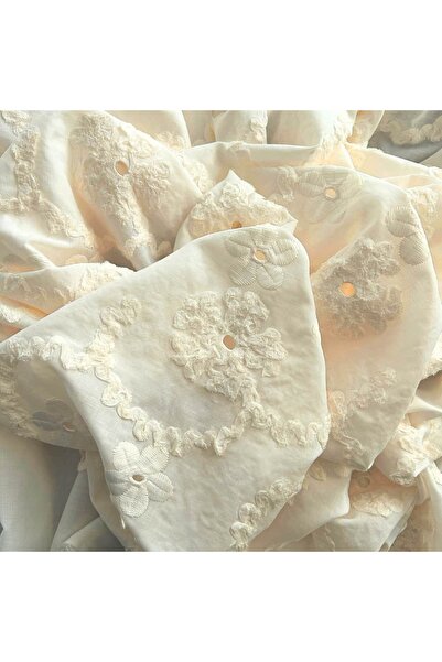 Doray Kumaş Çiçek Brode Nakış İşlemeli Vual Kumaş | Elbiselik Kumaş | DRY 3013