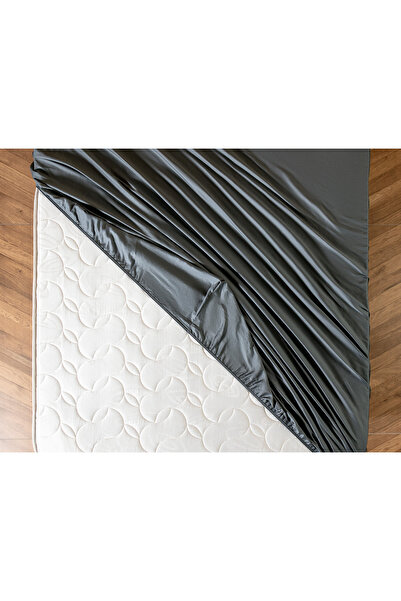 Madame Coco Ciel Single Plus 100% Cotton Elastic Satin Bed Sheet - Dark Gray