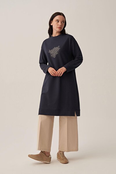 ALLDAY Navy Blue-Cotton Stoned Tunic
