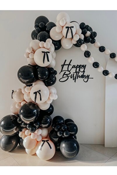 Çemrek Süs Parti مجموعة سلسلة بالونات ريترو بيضاء وسوداء مع فيونكة، تتضمن 103...