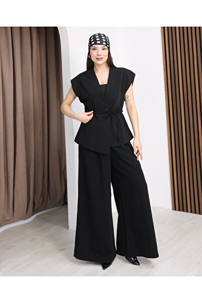 VESS MODA Off-The-Shoulder Tie-Front Vest and Pants Two-Piece Set