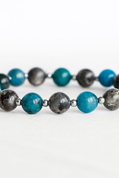 biuti Apatite and Spectrolite Natural Stone Elastic Bracelet 8mm Gift Handmad...