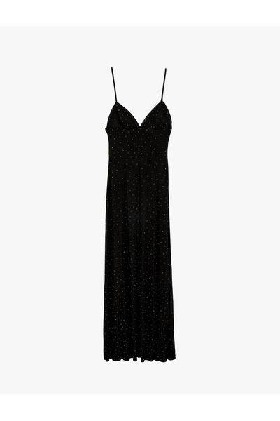 Koton Slim Fit V-Neck Long Strap Stone-Embellished Slip Dress