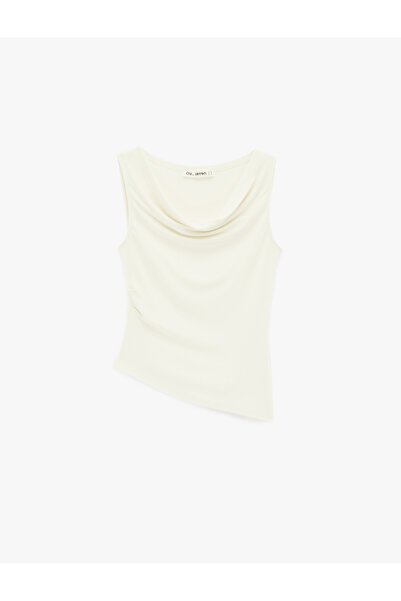 Koton Slim Fit Viscose Sleeveless Asymmetrical Drape Collar Blouse