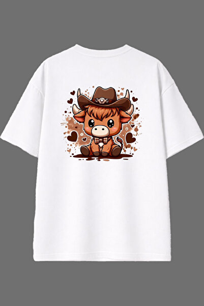 VSRN Tricou supradimensionat alb cu imprimeu pe spate Sweet Bull Design