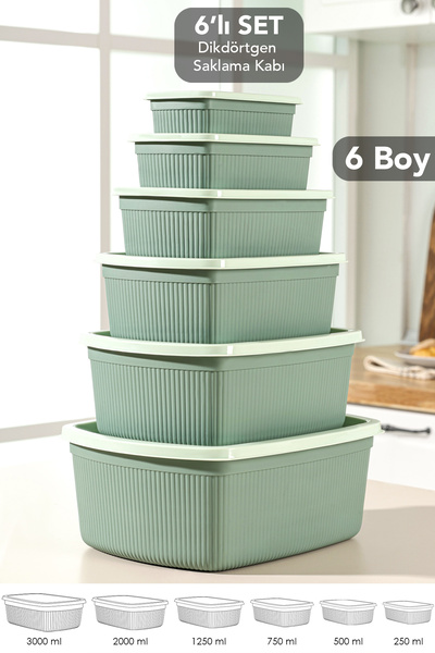 Meleni Home مجموعة من 6 حاويات تخزين مستطيلة مخططة - مناسبة للميكروويف، 6 أحج...