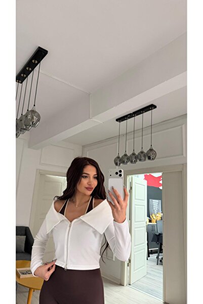 Daves White Boat Neck Zipper Flexible Blouse