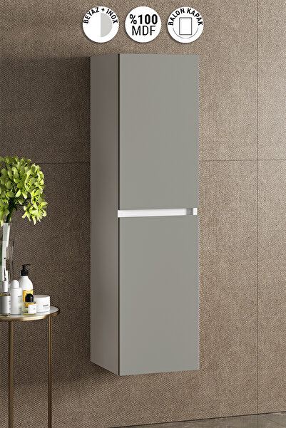ÖZCEDEN Yıldız 35*130 cm Beyaz-İnox Balon MDF Asma Banyo Boy Dolabı