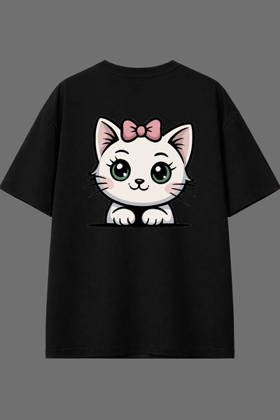 VSRN Tricou oversize negru cu imprimeu pe spate Sweet Cat Design
