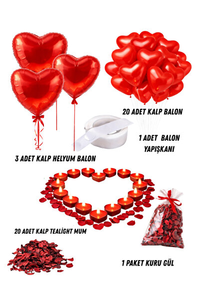 HAPPYLOOPPARTY Srce od helijuma, balon u obliku srca, ruža i sveća u obliku s...